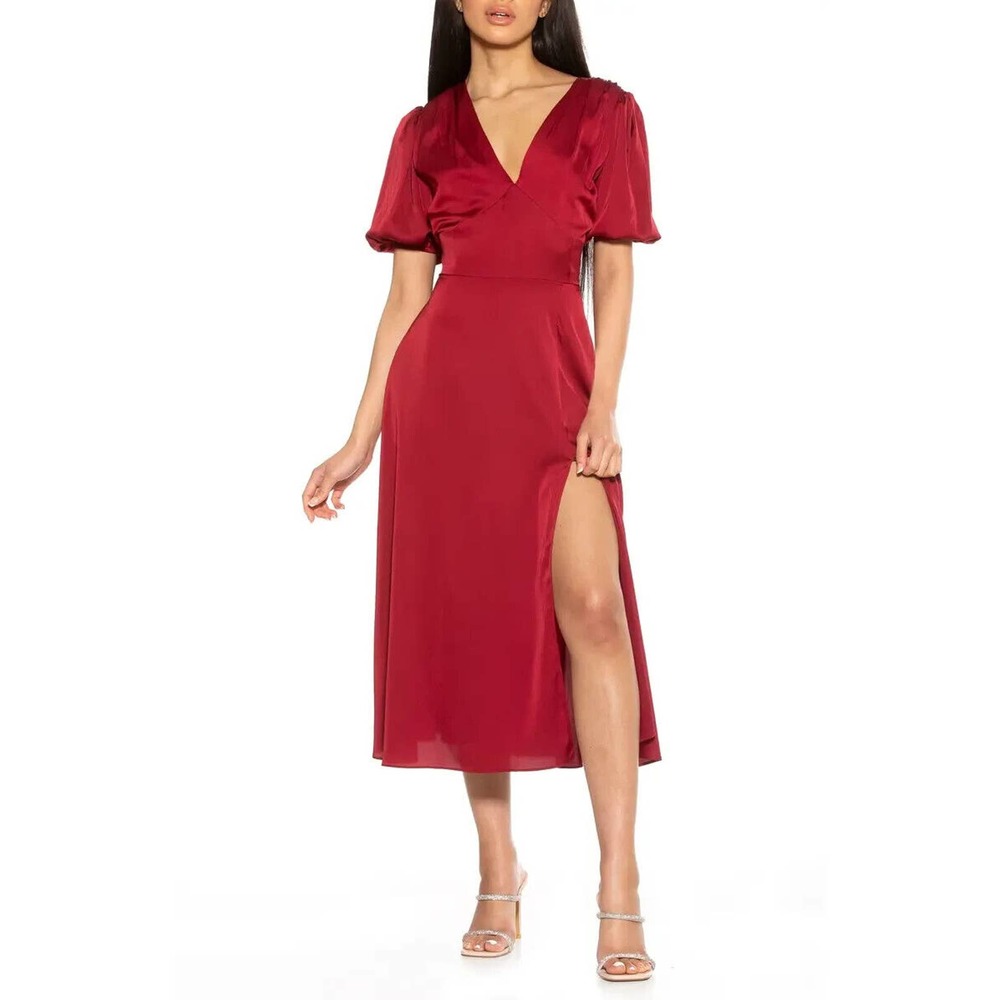 NEW ALEXIA ADMOR Puff-Sleeve Fit Flare Dress SIZE 4/RED CRANBERRY/100%AUTHENTIC